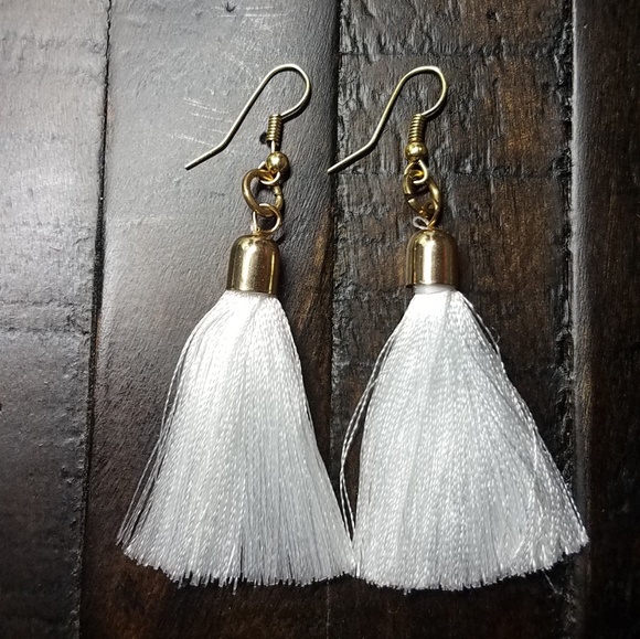 Jewelry - White and gold tassel earrings  - NWOT - Handmade
